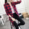 EYM märke Autumn Women Long Shirt Girl Girlfriend Style Cotton Casual Long Sleeve Red Flanell Plaid Skjorta Blusar Kvinnliga toppar Blusas T200322