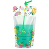2022 NEW 500ml Fruit pattern Plastic Drink Packaging Bag Pouch for Beverage Juice Milk Coffee, with Handle and Holes for Straw