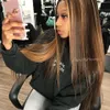 Hot Highlight Ombre Brown Blondin Straight Lace Front Wig 130% Silkeslen Human Hair Wigs Färgade För Svarta Kvinnor Pre Plocked