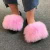 Pluche slipper wasbeer bont bont donzige dia's huis schoenen dames mode echte vochtige slaapkamer slippers buiten vt1417 y201026