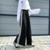여름 바지 Womens Streetwear 조깅자 캐주얼 스트라이프 블랙 하이 허리 긴 바지 여성 스웨트 팬츠 패치 워크 스트립 201031