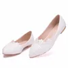 Crystal Queen Ballet Flats Wit Kant Trouwschoenen Vrouwen Casual Puntschoen Plus Maat 43 220304