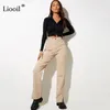 Liooil Boyfriend Slit Jean a vita alta Streetwear Gamba dritta Pantaloni skinny neri Pantaloni casual in denim primaverile 220310