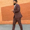 Gentleman Red Check Abiti da uomo Plus Size Groom Men Business Pantaloni Suit Tailored Plaid Prom Party Wedding Smoking (giacca + pantaloni)