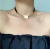 Vente chaude fille mode personnalité cuir lettre couture collier rétro chaîne large cou chaîne clavicule chaîne femme haute qualité bijoux a