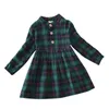 Winter Casual Kinder Mädchen Kleid Baumwolle Patchwork Plaid Print Lange Hülse Drehen-unten Kragen Herbst Teenager Fleece Kleidung 220106