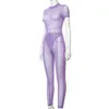 Sexiga kvinnliga bodysuits Two Piece Pant Set Designer Clothing 2023 Spring Summer Splice Short Sleeve Hollow Out Jumpsuit Leggings Fashion Suit