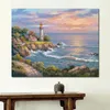 Peinture sur toile d'art mural, coucher de soleil à Point de phare, paysages marins peints à la main, belles illustrations de paysage pour décoration de maison, 277K