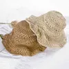 Mulheres Dobrável Crochet Malha Palha Laço Laço Grande Brim Sun Proteção Sunhat Outdoor Streetwear Verão Beach Cap Presente G220301