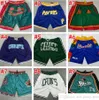 Alla Team Just Don Fickor Basketbyx ​​Shorts Mesh Retro Sport P76er Teal Hip-Pop Byxor med Pocket Zipper Sweatpants Stitched Football Baseball Short