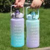 2000 ml motivierende Wasserflasche mit Zeitmarkierung, Strohhalm, auslaufsicher, BPA-frei, Fitness-Sport-Saftkrug mit Paracord-Griff