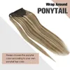 Balayage Menselijk Haar Paardenstaart Maagdelijke Braziliaanse Wrap Around Clip in Paardenstaart Extensions Slik Straight Highlights Remy Pnytail Hair