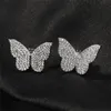 Orecchini di nuova moda Hip Hop Oro Argento Ice Out Bling CZ Orecchini a bottone a farfalla per uomo Donna Bel regalo