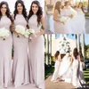 African Simple Blush Pink Mermaid Long Bridesmaid Dresses Jewel Neck Designer Custom Made Stretchy Wedding Guest Gowns Maid Of Honor Dr 243b