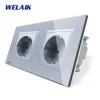 스위치 액세서리 Welaik 2Frame 유럽 스탠드 파워 소켓 템퍼링 글라스 패널 EU WallSocket WallOutlet 16A AC250V A28E8EW Y200407