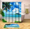 Customized Shower Curtain Waterproof Personalized Shower Curtains with Bath Mat Pedestal Rug and Toilets Lids