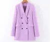 Bella Women Chic Blazer amarelo Blazer duplo Office Wast Jacket Feminino Casual Casual Tops Purple Blazer T200716