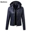 Frauen Mit Kapuze PU Leder Jacken Kaffee Schwarz Winter Warme Oberbekleidung Motorrad Mäntel Mode Faux Leder Jacke Hoodies 201020