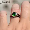 Vintage Male Antique Rose Gold Wedding Rings For Men Women Round Red Green Stone Zircon Engagement Ring European Prom Jewelry CZ