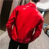 Блестящая кожаная куртка мужская сцена костюм красный черный коричневый ночной клуб клуб мужская кожаная куртка сплошной цвет тонкий мужской куртка пальто T200502