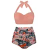 Spor.likewomen swimsuits vintage bandeau push up cópia rosa plus tamanho banhos de banho de cintura alta biquíni t200708