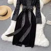 Frauen Casual Kleider Neue Mode 2022 Frühling Herbst V-Ausschnitt Langarm Nähte Samt Kleid Vintage Elegant Kleidung Vestidos de Mujer