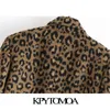 Kpytomoa 여성 패션 표범 프린트 느슨한 모직 코트 빈티지 긴 소매 뒤로 통풍구 여성 겉옷 세련된 외투 201102
