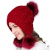 New Women Hats Autumn Winter Wool Beanies Hat three Hair Ball Back Open Knit Hat Double Thick Rabbit Fur hats Bonnet Beanie Cap Y201024