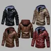 Jackets de corrida Mens PU PU Leather Outwear Hoodie Motorcycle Coat Biker Style para o outono inverno quente B2CSHOP1