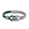 Bracciale con polsino in corda di Milano con ciondolo in acciaio inossidabile placcato argento antico Braccialetti con fibbia magnetica