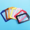 Pu Leather ID Badge Case Clear With Color Border Lanyard Holes Card Badge Holder 11x7cm Office Stationery Supplies