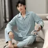 100 Cotton Pajamas for Men Full Sleeves Winter Pijama Hombre Button Down Sleepwear Men Cotton Nightwear PJ Set Blue Pyjama LJ201112