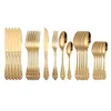 24pcs de aço inoxidável de aço inoxidável conjunto de ouro talheres garfo facas reais cozinha colher de chá de mesa ocidental mesa de mesa do talheres 211229