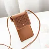 Leder Geldbörsen Handy Universal Telefon Tasche Schulter Tasche Brieftasche Tasche Fall Neck Strap 2021 Stil Hohl Taschen Für Frauen