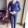 Herrenanzüge Blazer DHL Blau Kariertes Fischgrätenmuster Retro Gentleman-Stil Maßgeschneiderte Schneideranzug-Blazer für Männer 3 Stück214q