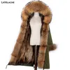 Lavelache X-Longo Parka Jaqueta de Inverno Mulheres Casaco de Pele Real Big Natural Raccoon Capa de Pele Streetwear Destacável Outerwear Novo 201103