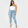 Frauen Zerrissene Plus Größe Jeans Denim Hosen Dünne Elastische Bleistift Hosen Europa Frau Casual Jeans Frühling Hosen