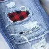 Damesjeans Damesgescheurd Hole Women Plaid Patch Work Long Pants LADies Blue Fashion Mid Rise Denim Koreaanse broek