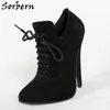 Sorbern Sexy Dames Pump Lace-up Puntschoen 16 CM Hoge Hak Stilettos Crossdresser Shoes Echt Lederen Aangepaste kleuren