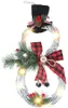 Рождественские венок светодиодные входные венки снеговики искусственные венки со светодиодными сканевыми струнами луки сосны Красные ягоды плед B4497691