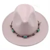 Fedora Kapelusz Kobiety Mężczyźni Zachodni Cowboy Jazz Czapki Solidna Szeroka Brim Band Pas Kamień Luksusowe Handmade Winter White Black Women Men Hats