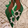 Dress Shoes Sexy dress shoes Designer AMINA muaddi Classic begum sunflower rhinestone buckle decorative shoe transparent PVC Heeled Sandals crystal spoolwomens