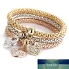 3pcs / set Popcorn Chain Armband Rose Guld Silver Färg Elastisk Hjärta Kärlek Locket Charm Pendant CZ Crystal Armband för kvinnor