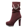 Winter new short tube womens ankle boots thick with flowing Fang boots casual leather botas round head high heels fringe 201106