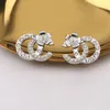 Proste 18K pozłacane srebro 925 luksusowa marka projektanci litery Stud geometryczne znane kobiety okrągły kryształ Rhinestone perła kolczyk wesele biżuteria 20 styl