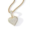 New Arrived Heart Shape Solid Back Pendant Necklace with Rope Chain Iced Out Zircon Mens Hip Hop Jewelry Gift292o