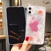 Mode echt gedroogde geperste bloemenfolie zachte TPU -hoes voor iPhone 14 13 12nini Pro Max 11 XR XS 8 Plus Sunflower Confetti -pailletten GEL Clear Cover