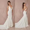 Autumn V Neck Wedding Dresses Backless Sweep Train Mermaid Wedding Dress Custom Made Simple Beach Bridal Gowns