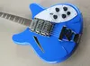 corpo azul semi-oco 6 cordas da guitarra elétrica com R Bridge, Rosewood Fingerboard, Branco Pickguard, pode ser personalizado