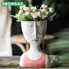 Arte retrato vaso de flores vaso escultura resina rosto humano família vaso de flores artesanal jardim armazenamento arranjo de flores casa decorações y200723